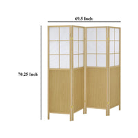 4 Panel Screen Room Divider, Foldable Design, Natural Brown 70 Inch -BM329102