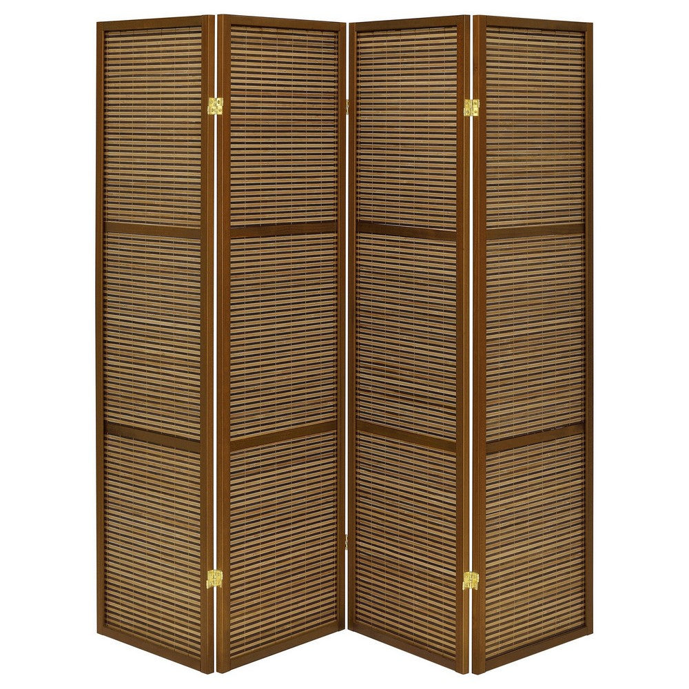 Rown 4 Panel Foldable Privacy Screen, Bamboo, Brown Pine Wood 70 Inch -BM329103