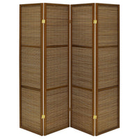 Rown 4 Panel Foldable Privacy Screen, Bamboo, Brown Pine Wood 70 Inch -BM329103