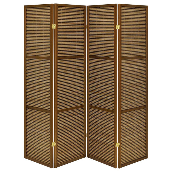 Rown 4 Panel Foldable Privacy Screen, Bamboo, Brown Pine Wood 70 Inch -BM329103