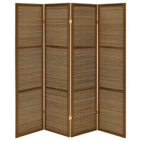 Rown 4 Panel Foldable Privacy Screen, Bamboo, Brown Pine Wood 70 Inch -BM329103