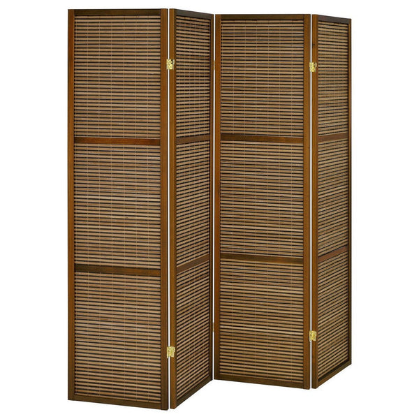 Rown 4 Panel Foldable Privacy Screen, Bamboo, Brown Pine Wood 70 Inch -BM329103