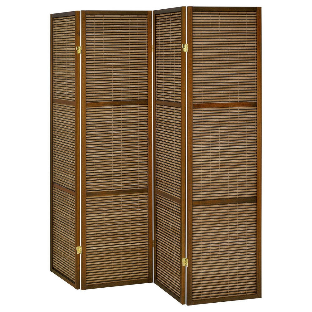Rown 4 Panel Foldable Privacy Screen, Bamboo, Brown Pine Wood 70 Inch -BM329103