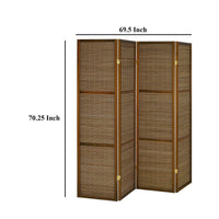 Rown 4 Panel Foldable Privacy Screen, Bamboo, Brown Pine Wood 70 Inch -BM329103