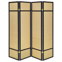 Arce 4 Panel Foldable Privacy Screen, Bamboo, Black Pine Wood Frame -BM329104
