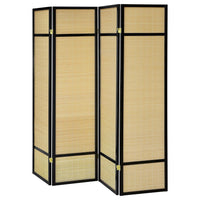 Arce 4 Panel Foldable Privacy Screen, Bamboo, Black Pine Wood Frame -BM329104