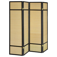 Arce 4 Panel Foldable Privacy Screen, Bamboo, Black Pine Wood Frame -BM329104