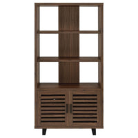 Doxx Bookcase, Slatted Cabinet, Black Open Frame Legs, Walnut Brown -BM329106