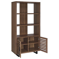 Doxx Bookcase, Slatted Cabinet, Black Open Frame Legs, Walnut Brown -BM329106