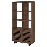 Doxx Bookcase, Slatted Cabinet, Black Open Frame Legs, Walnut Brown -BM329106