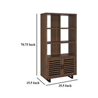 Doxx Bookcase, Slatted Cabinet, Black Open Frame Legs, Walnut Brown -BM329106