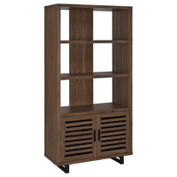 Doxx Bookcase, Slatted Cabinet, Black Open Frame Legs, Walnut Brown -BM329106