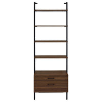 Wens Wall Mounted Bookcase Unit, 4 Shelves, 2 Drawers, Black Brown -BM329108