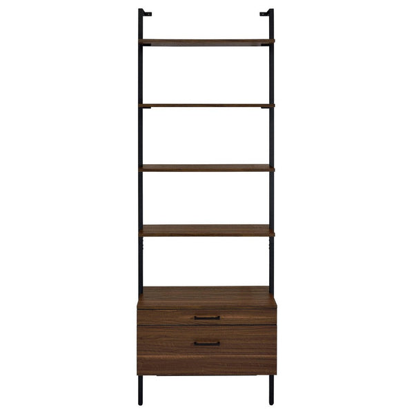 Wens Wall Mounted Bookcase Unit, 4 Shelves, 2 Drawers, Black Brown -BM329108