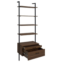 Wens Wall Mounted Bookcase Unit, 4 Shelves, 2 Drawers, Black Brown -BM329108