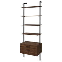 Wens Wall Mounted Bookcase Unit, 4 Shelves, 2 Drawers, Black Brown -BM329108