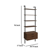Wens Wall Mounted Bookcase Unit, 4 Shelves, 2 Drawers, Black Brown -BM329108