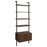 Wens Wall Mounted Bookcase Unit, 4 Shelves, 2 Drawers, Black Brown -BM329108