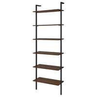 Wens Wall Mounted Bookcase Unit, 6 Open Shelves, Black Metal, Brown -BM329109