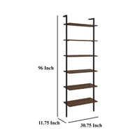 Wens Wall Mounted Bookcase Unit, 6 Open Shelves, Black Metal, Brown -BM329109