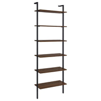 Wens Wall Mounted Bookcase Unit, 6 Open Shelves, Black Metal, Brown -BM329109