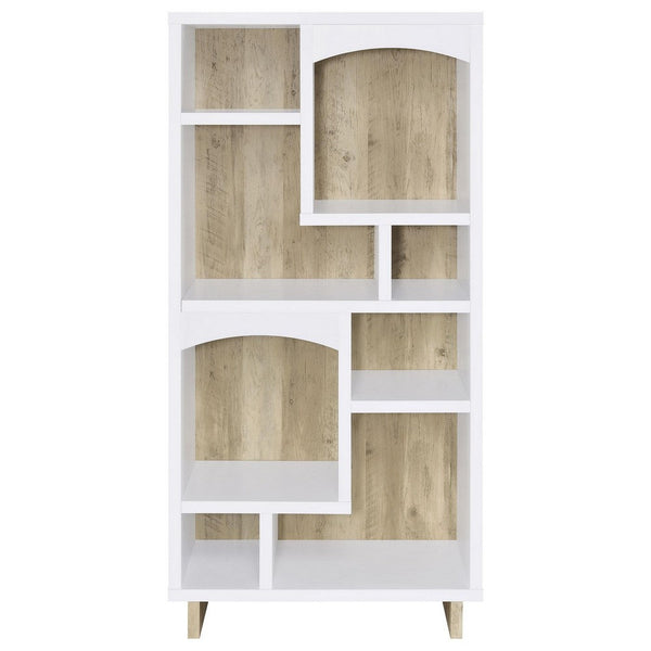 Aton Bookcase, Multiple Shelves and Compartments, Distressed White -BM329110