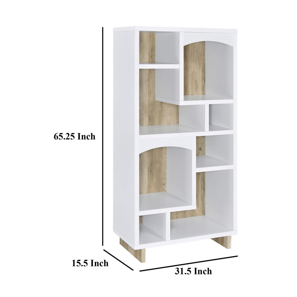 Aton Bookcase, Multiple Shelves and Compartments, Distressed White -BM329110