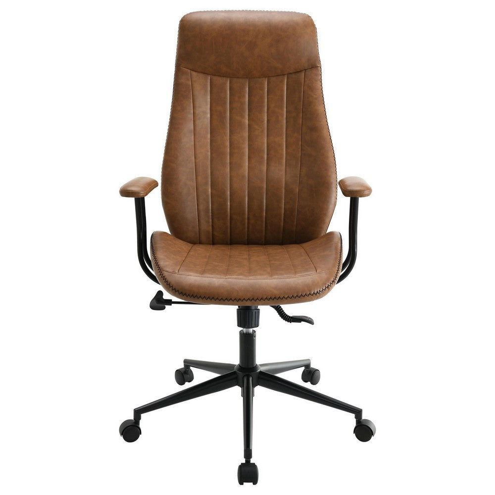 Anie Adjustable Desk Chair, Rolling Base, Brown Tufted Faux Leather -BM329111