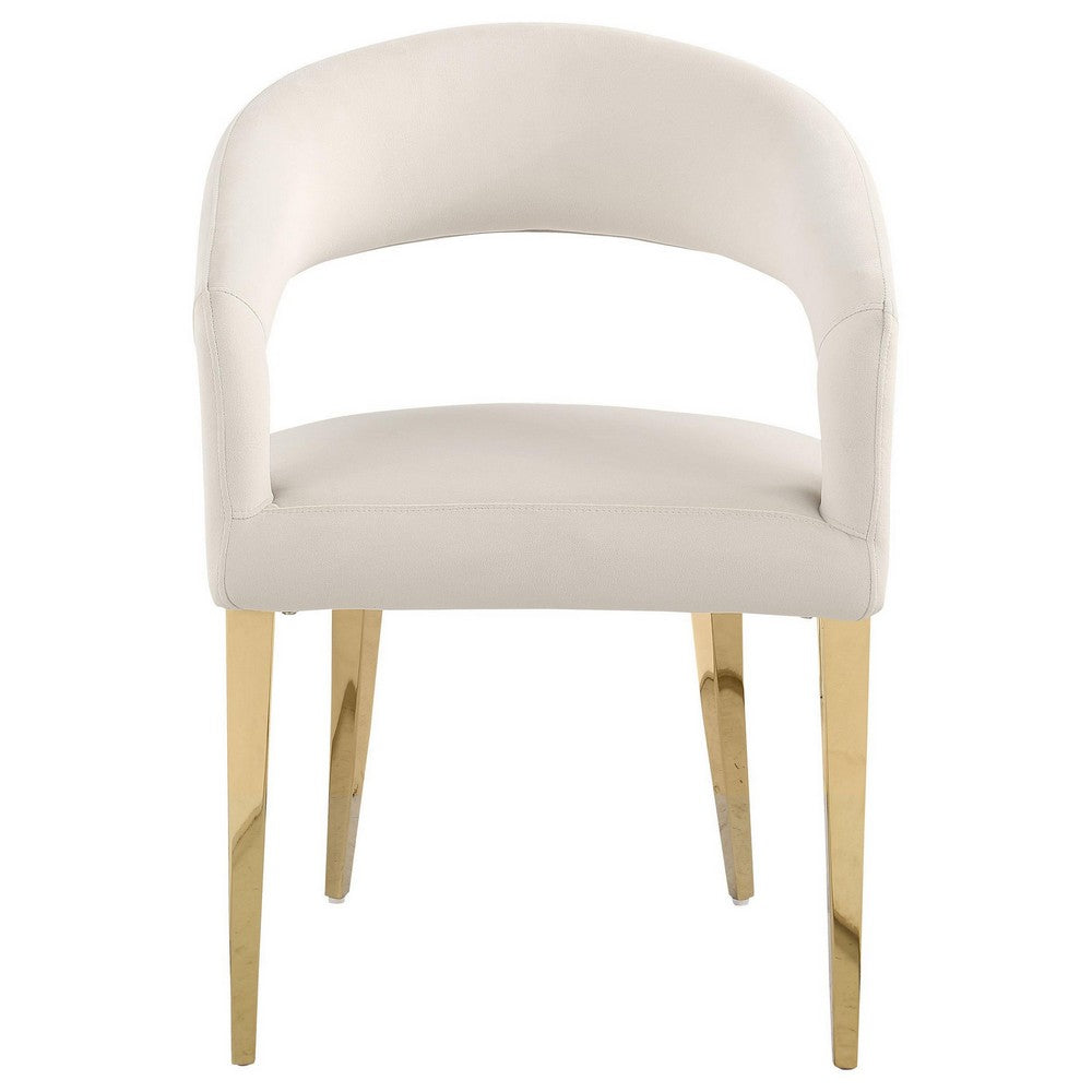 Liano Dining Chair Set of 2, Curved Open Back, Gold Legs, White Fabric -BM329115