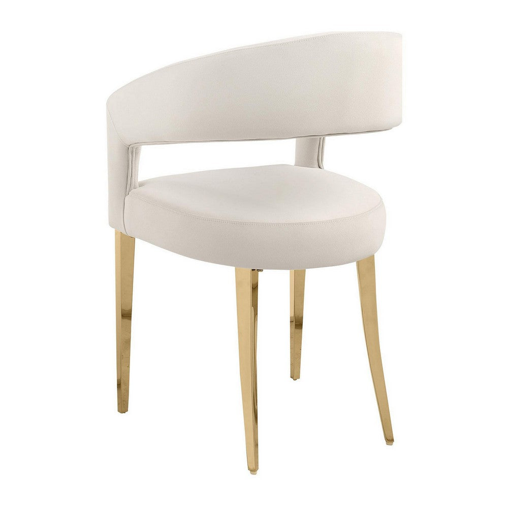 Liano Dining Chair Set of 2, Curved Open Back, Gold Legs, White Fabric -BM329115