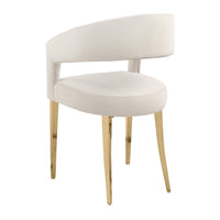 Liano Dining Chair Set of 2, Curved Open Back, Gold Legs, White Fabric -BM329115