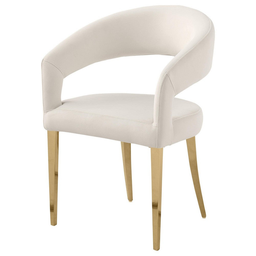 Liano Dining Chair Set of 2, Curved Open Back, Gold Legs, White Fabric -BM329115