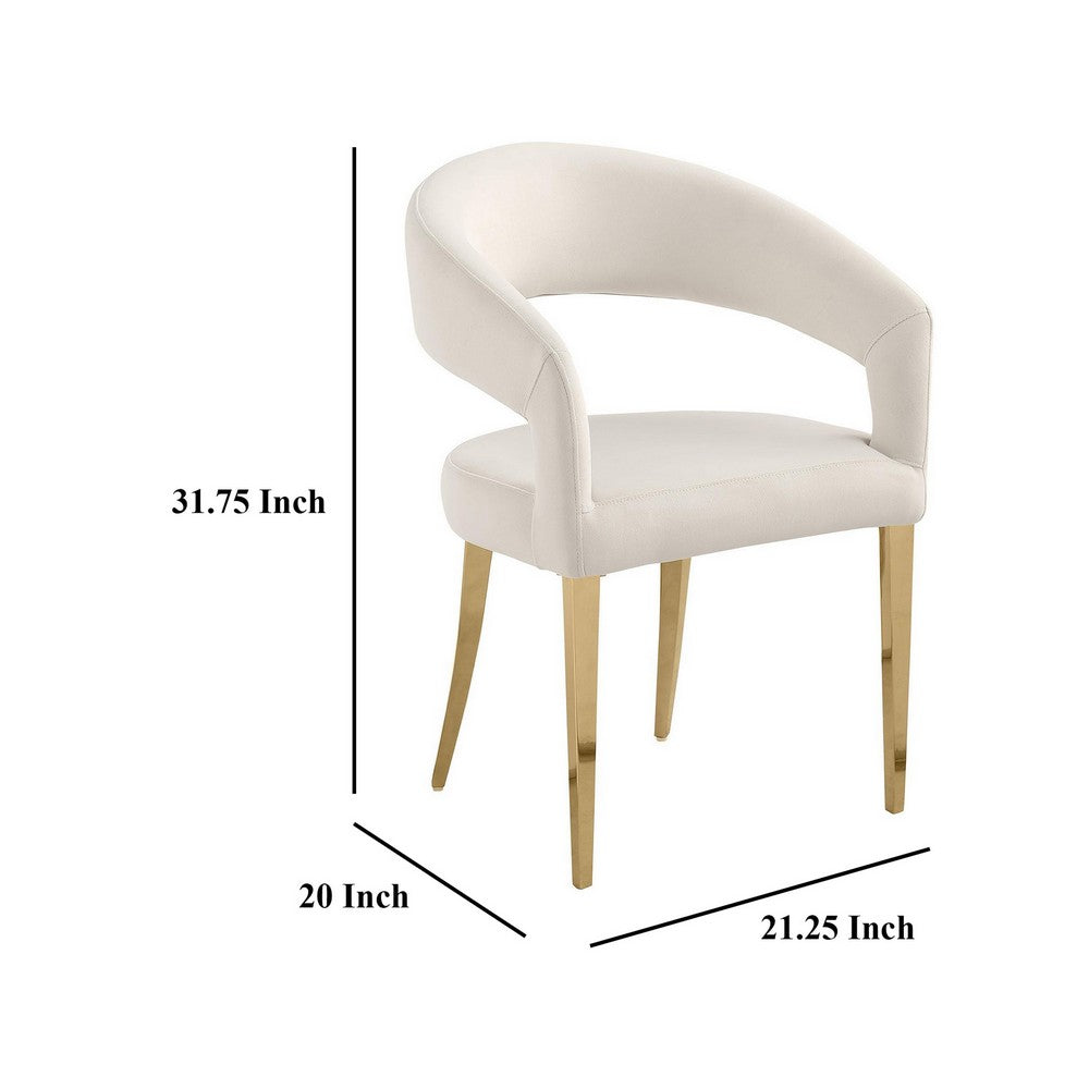 Liano Dining Chair Set of 2, Curved Open Back, Gold Legs, White Fabric -BM329115