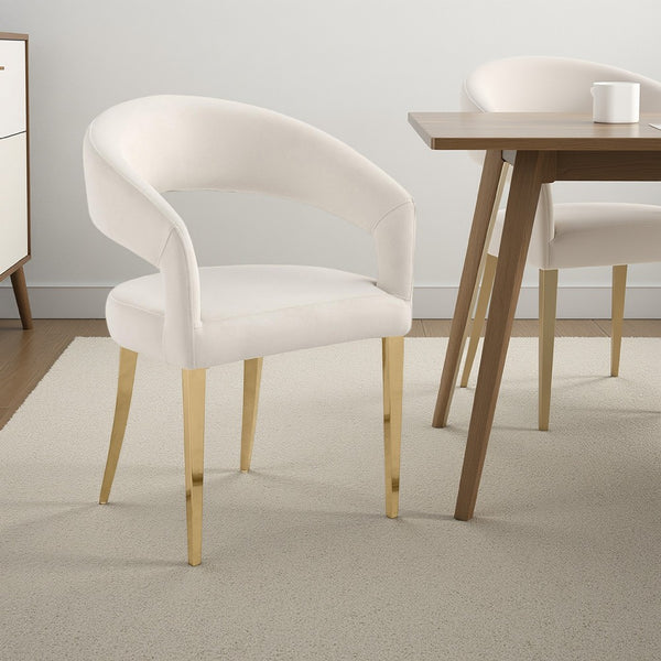 Liano Dining Chair Set of 2, Curved Open Back, Gold Legs, White Fabric -BM329115