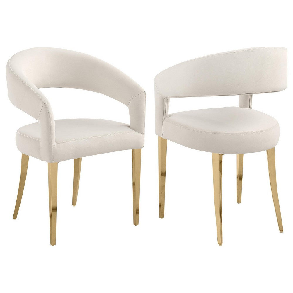 Liano Dining Chair Set of 2, Curved Open Back, Gold Legs, White Fabric -BM329115