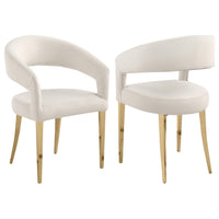 Liano Dining Chair Set of 2, Curved Open Back, Gold Legs, White Fabric -BM329115