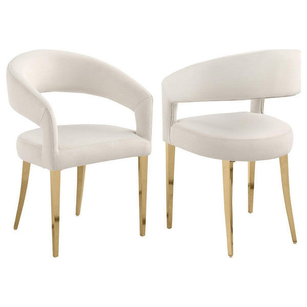 Liano Dining Chair Set of 2, Curved Open Back, Gold Legs, White Fabric -BM329115