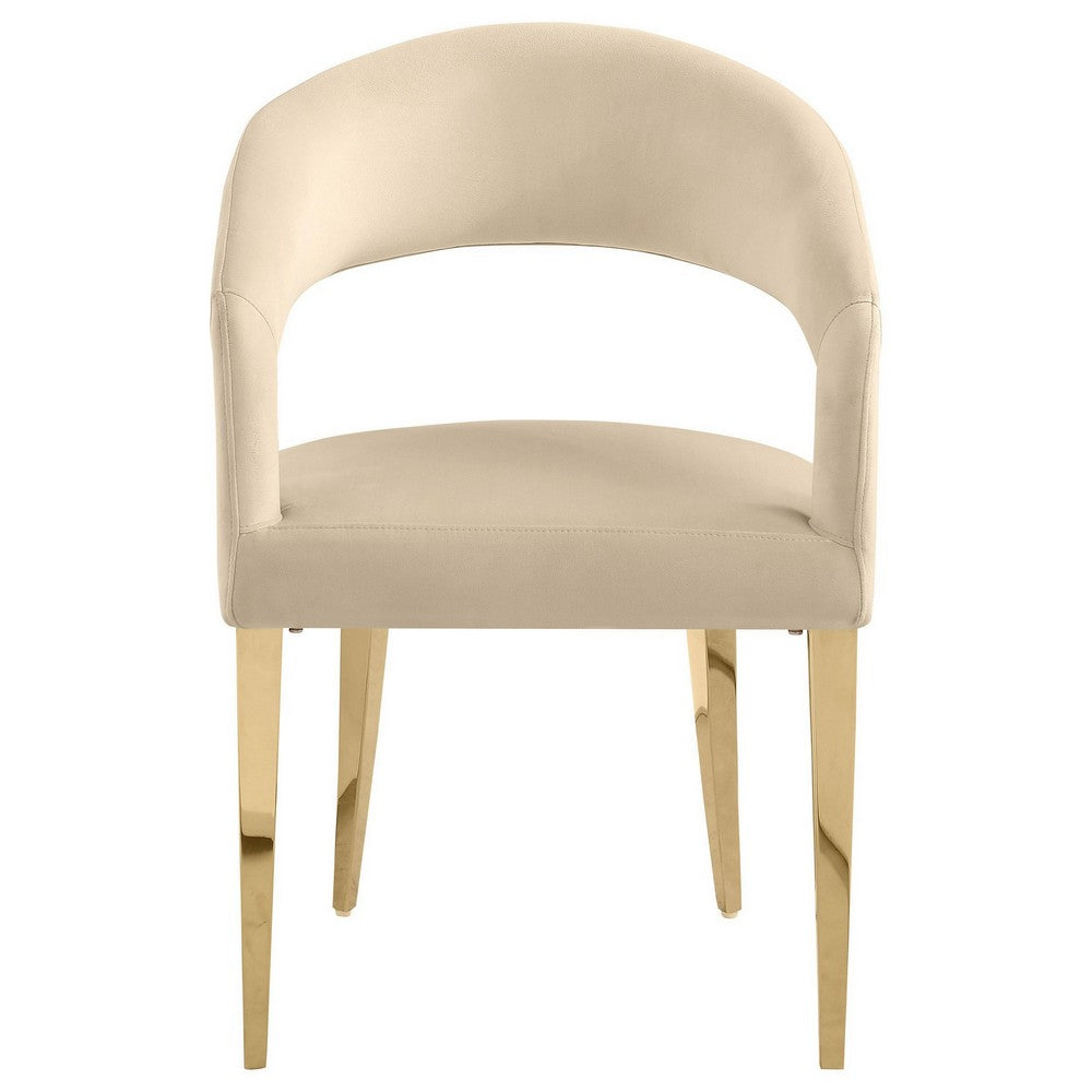 Liano Dining Chair Set of 2, Curved Open Back, Gold Legs, Beige Fabric -BM329116