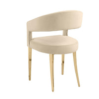 Liano Dining Chair Set of 2, Curved Open Back, Gold Legs, Beige Fabric -BM329116