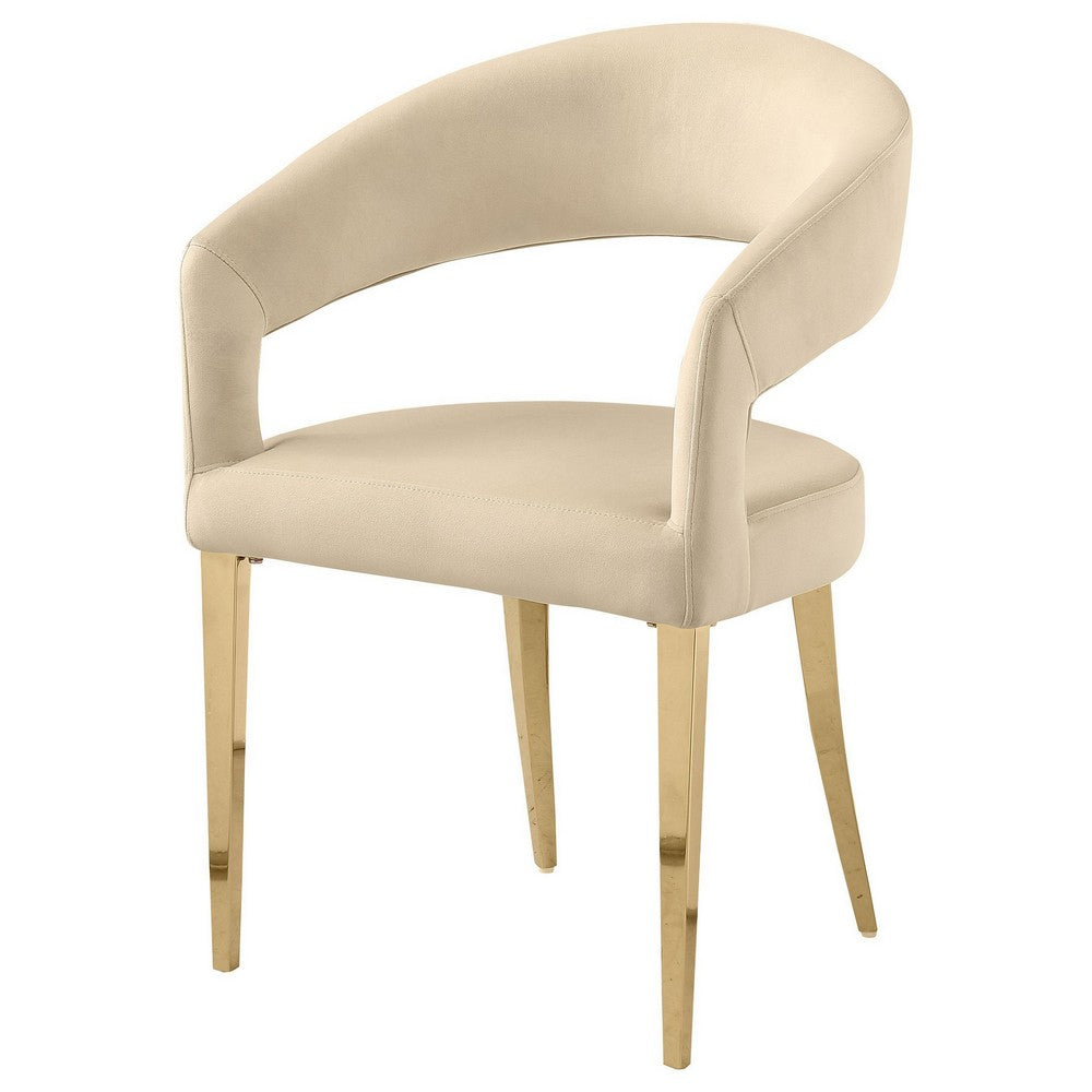 Liano Dining Chair Set of 2, Curved Open Back, Gold Legs, Beige Fabric -BM329116