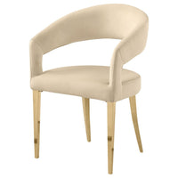 Liano Dining Chair Set of 2, Curved Open Back, Gold Legs, Beige Fabric -BM329116