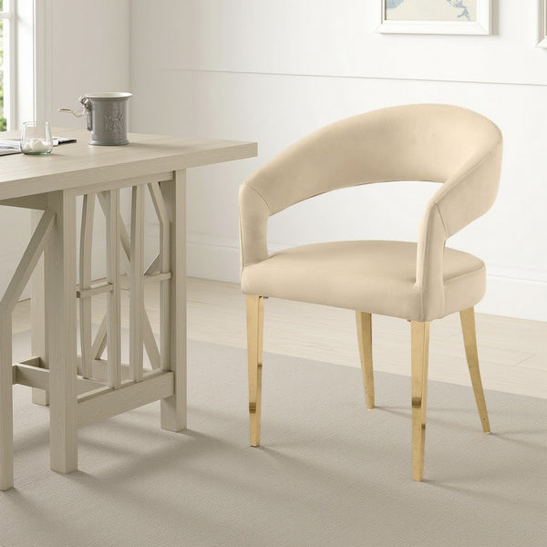Liano Dining Chair Set of 2, Curved Open Back, Gold Legs, Beige Fabric -BM329116