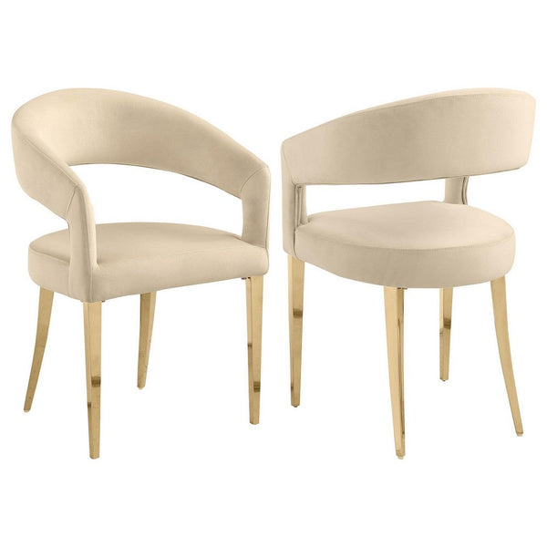 Liano Dining Chair Set of 2, Curved Open Back, Gold Legs, Beige Fabric -BM329116
