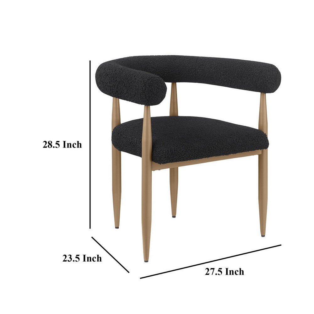 Noris Dining Chair Set of 2, C Shaped Back, Gold Bronze, Black Fabric -BM329117