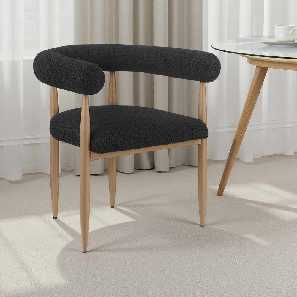 Noris Dining Chair Set of 2, C Shaped Back, Gold Bronze, Black Fabric -BM329117