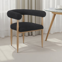 Noris Dining Chair Set of 2, C Shaped Back, Gold Bronze, Black Fabric -BM329117