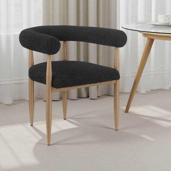 Noris Dining Chair Set of 2, C Shaped Back, Gold Bronze, Black Fabric -BM329117