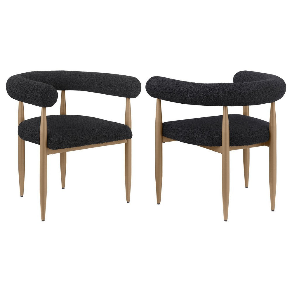 Noris Dining Chair Set of 2, C Shaped Back, Gold Bronze, Black Fabric -BM329117