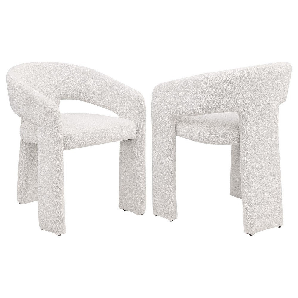 Dory Dining Side Chair Set of 2, Keyhole 3 Leg Design, White Boucle -BM329118