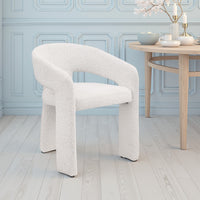 Dory Dining Side Chair Set of 2, Keyhole 3 Leg Design, White Boucle -BM329118